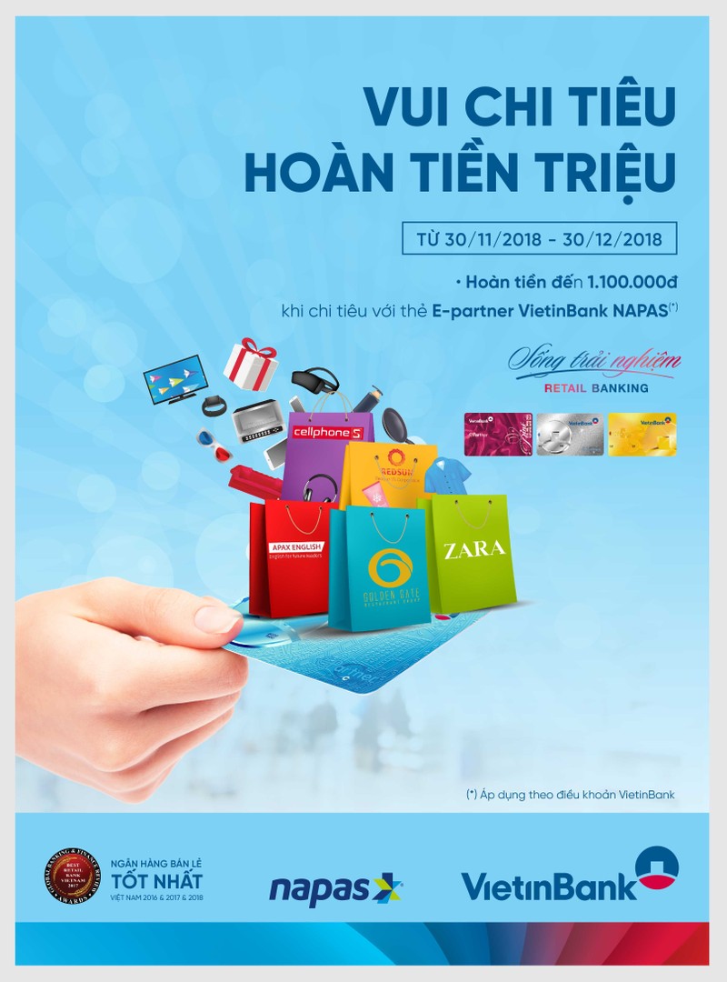 Vui chi tieu - Hoan tien trieu voi the E-Partner VietinBank NAPAS