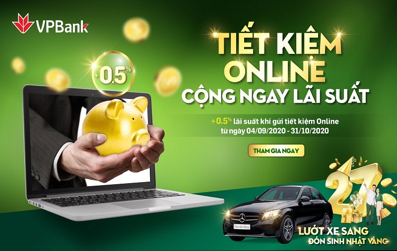 VPBank tang them 0,5% lai suat cho khach hang gui tiet kiem online