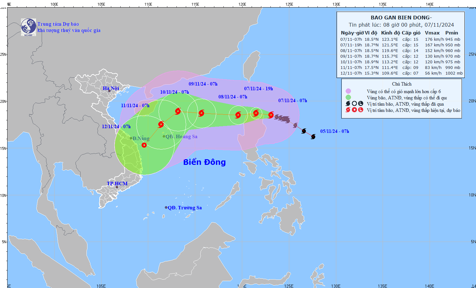 Bao Yinxing tien sat Bien Dong, lien tuc doi huong