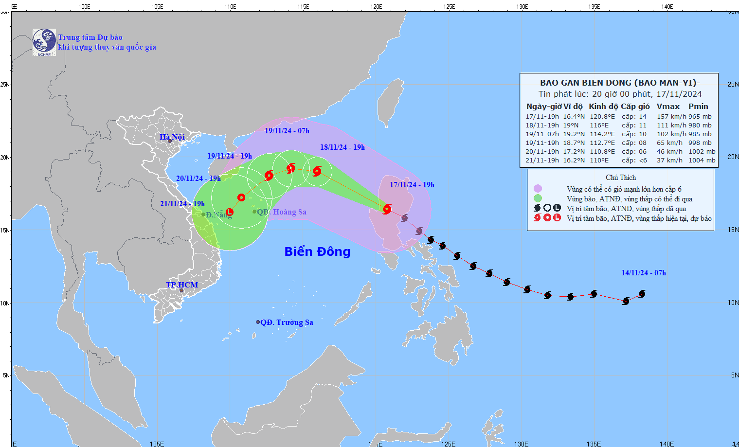 Sieu bao Manyi se huong thang bien Da Nang - Quang Nam