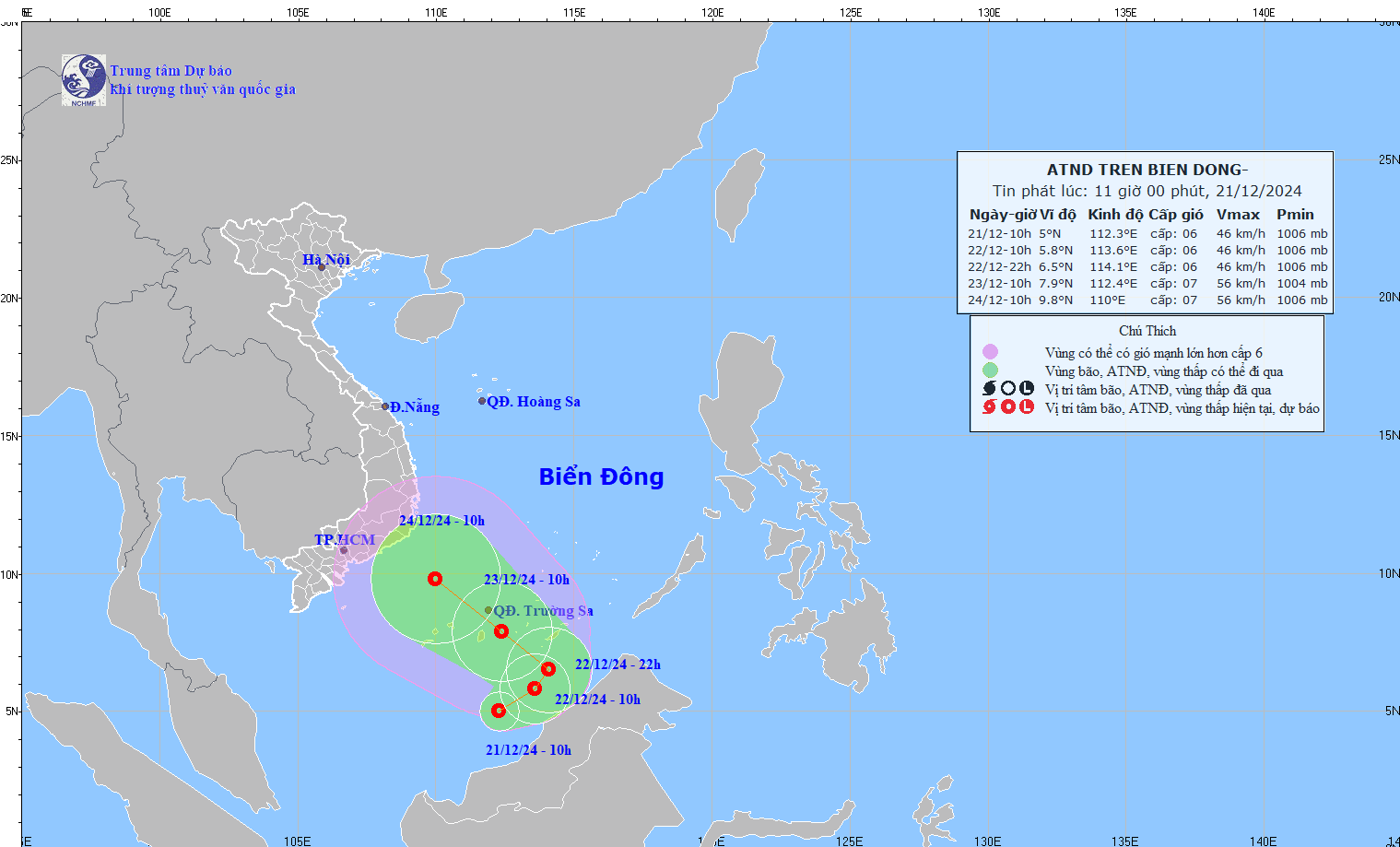 Ap thap nhiet doi dang xuat hien tren Bien Dong