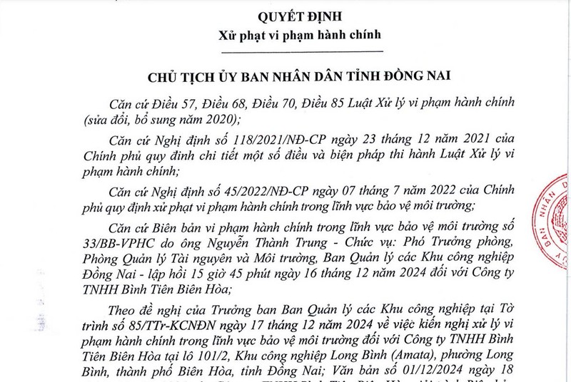 Khong co giay phep moi truong, Cty Binh Tien Bien Hoa bi xu phat-Hinh-2