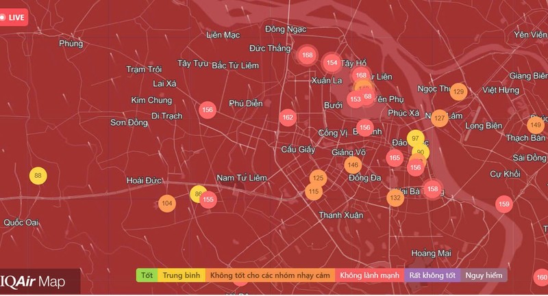 Chat luong khong khi Ha Noi ngay 25/01: KV Tay Ho muc xau