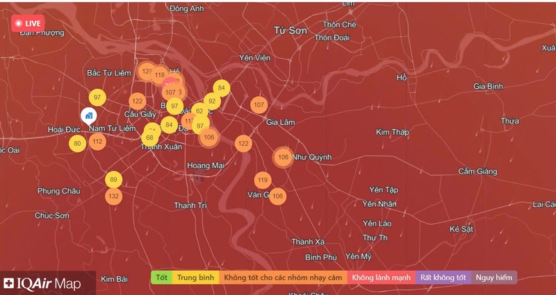 Chat luong khong khi Ha Noi ngay 19/2: Cai thien muc trung binh