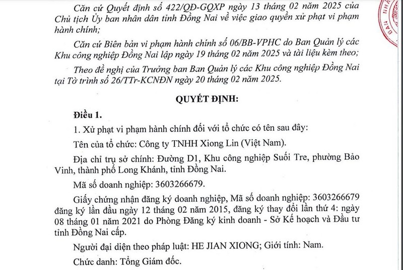 Cong ty Xiong Lin hoat dong nhung chua duoc cap Giay phep moi truong-Hinh-2