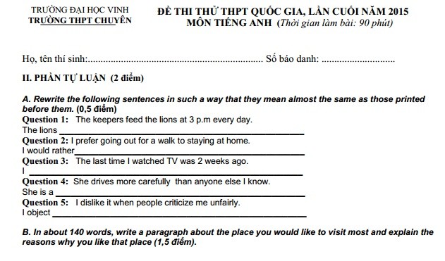 De thi thu THPT quoc gia lan 4 mon Tieng Anh truong chuyen Dai hoc Vinh-Hinh-11