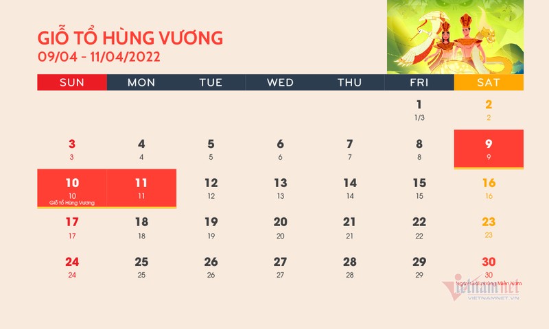 Gio To Hung Vuong va 30/4-1/5, nguoi lao dong duoc nghi 7 ngay