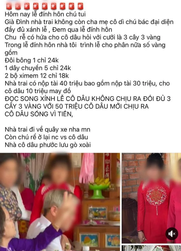 Co dau Tay Ninh huy cuoi vi sinh le, dat gia tri vat chat qua cao?