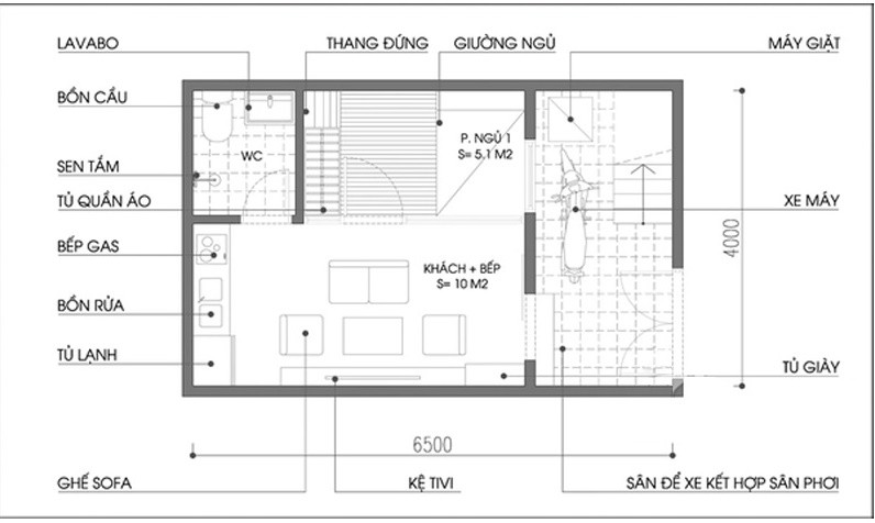 Cai tao va bo tri noi that cho phong rong 18m2 co gac lung-Hinh-2