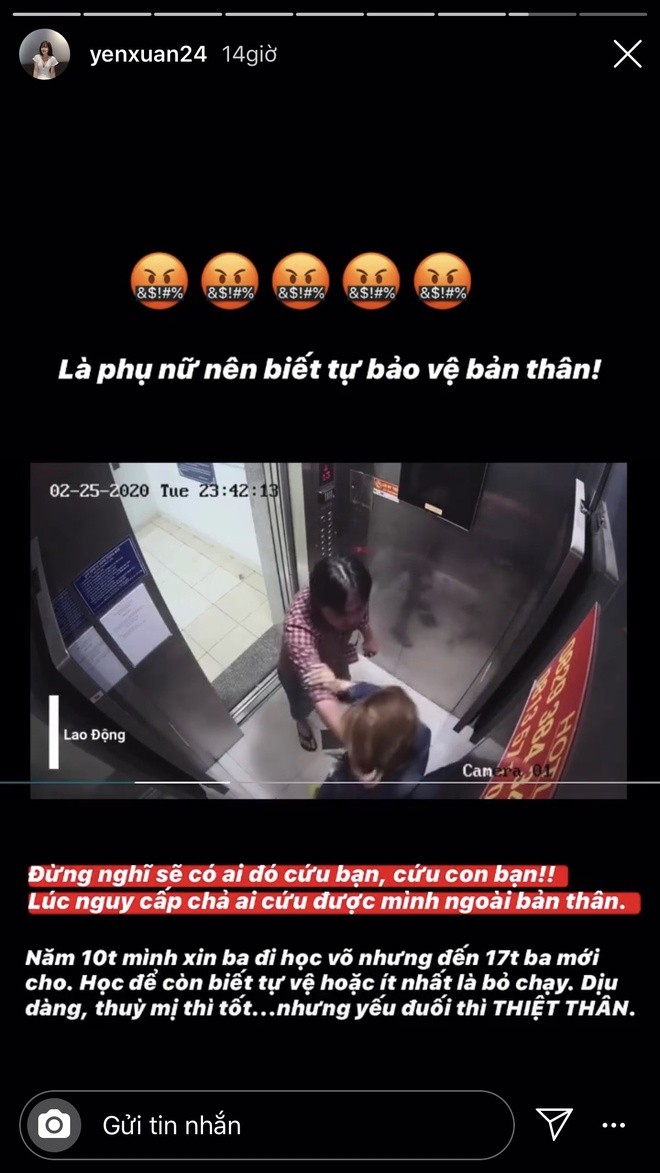 Yen Xuan khuyen phu nu hoc vo truoc vu co gai bi danh trong thang may