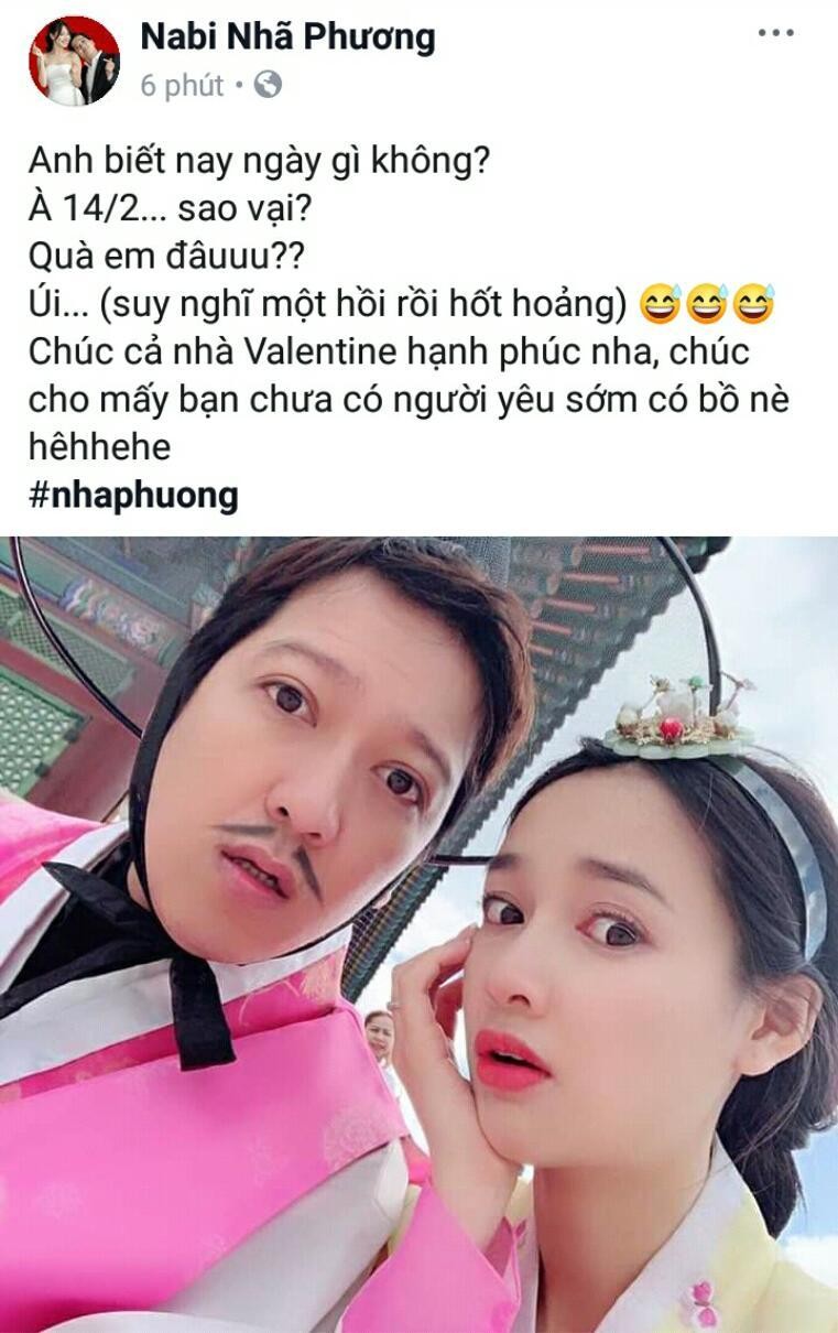 Nha Phuong dang dan to cao Truong Giang quen tang qua Valentine