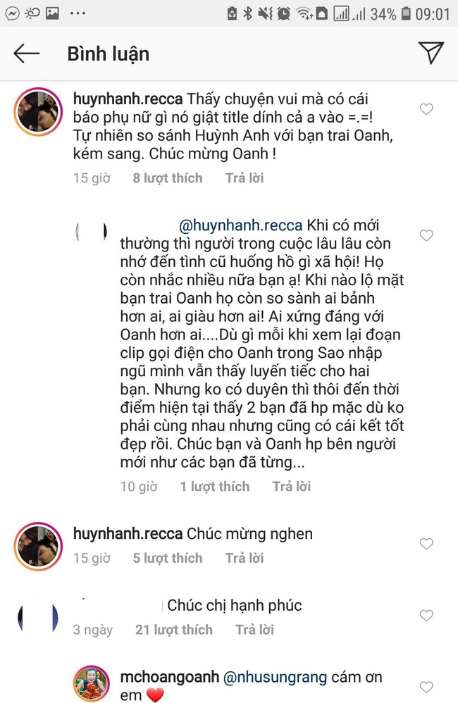 Hoang Oanh ngo ngang vi duoc Huynh Anh chuc mung tinh yeu moi