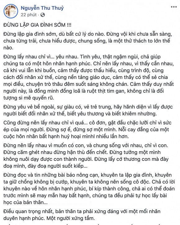 Thu Thuy: Dung lay nhau chi vi yeu