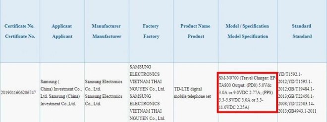 Sac Galaxy Note10 san xuat o VN, nap sieu nhanh len den 45 W