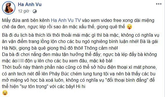 Sieu mau Ha Anh phan phao khi bi anti-fan che da den nguc lep