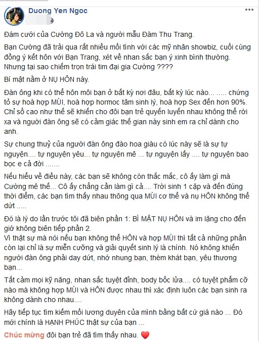 Duong Yen Ngoc phan tai sao Cuong Do La cuoi Dam Thu Trang-Hinh-2