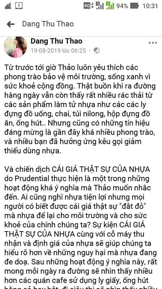 Chi vi dung coc nhua, Dang Thu Thao bi chi trich 