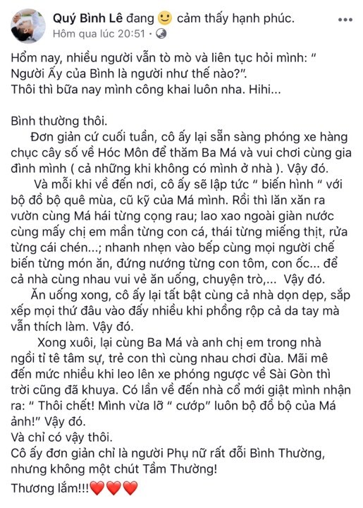 Quy Binh lan dau tiet lo cau chuyen ve ban gai dai gia