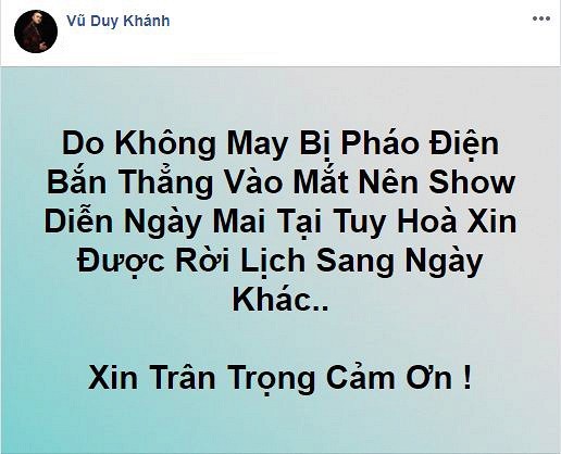 Ca si Vu Duy Khanh bi phao dien ban thang vao mat