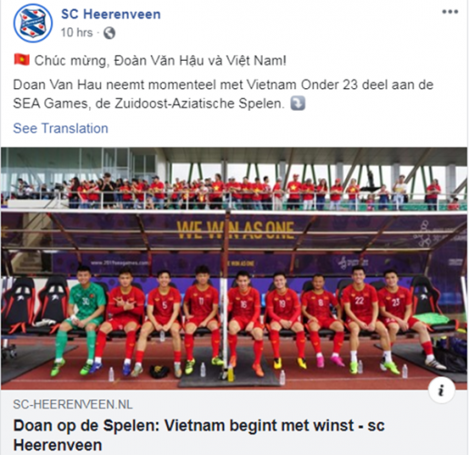 SC Heerenveen gui thong diep den Doan Van Hau sau chien thang dam cua U22 Viet Nam