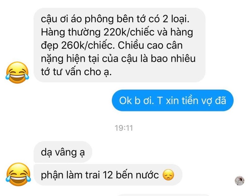 Phan dan ong mua chiec ao 200k nhung khong dam xin tien vo