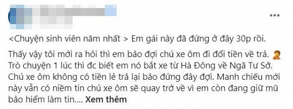 Nu sinh nam nhat om mu 30 phut cho bac xe om tra lai tien thua