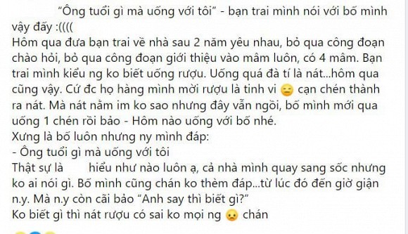 Bo vo moi ruou, chang trai tuyen bo: Ong tuoi gi ma uong voi toi