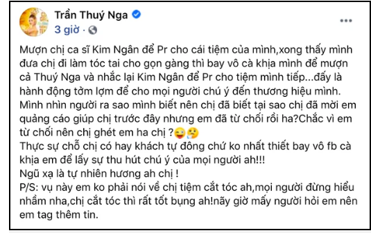 Thuy Nga dan mat ai do ca khia co ve viec giup do Kim Ngan