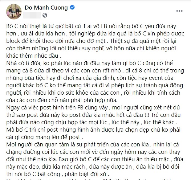 Do Manh Cuong noi doa khi bi noi phan biet doi xu giua cac con