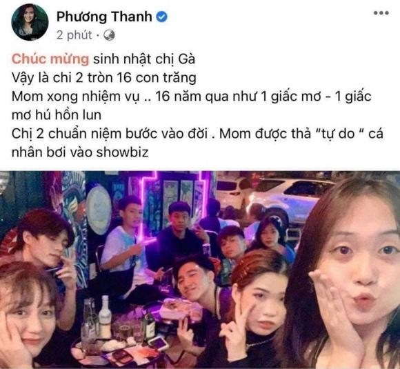 Phuong Thanh chuc mung con gai tuoi 16, tuyen bo da xong nhiem vu