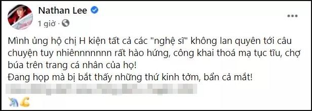 Nathan Lee ung ho ba Phuong Hang kien nghe si vang tuc?