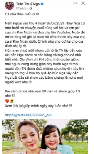 Thuy Nga len tieng khi bi don an chan tien tu thien cua Kim Ngan