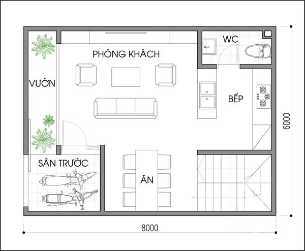 Thiet ke va bo tri noi that nha ong 48m2 du sang va thoang