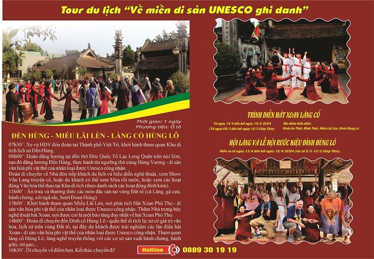 Tour du lịch ''Về miền Di sản UNESCO ghi danh" sẽ lấy Đền Hùng làm điểm xuất phát chính để đi đến các điểm danh lam, thắng cảnh khác trong tỉnh.