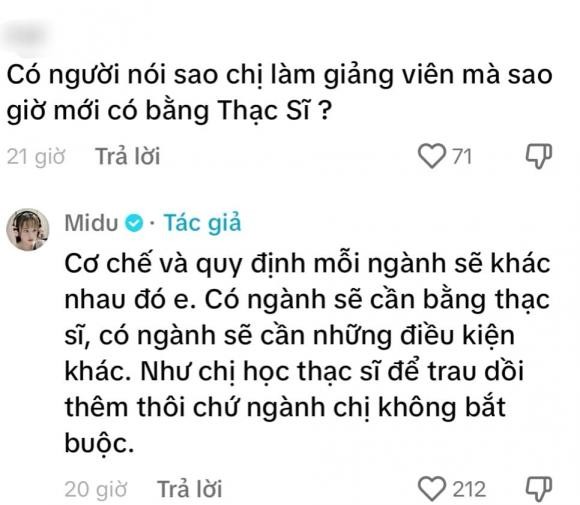 Midu len tieng khi chua co bang Thac si nhung da la giang vien