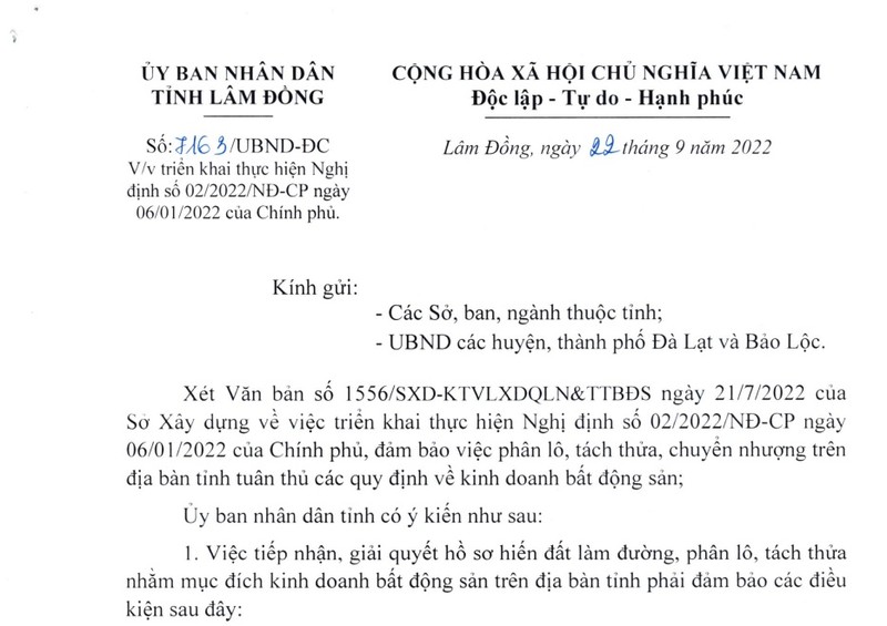 Lam Dong chi dao moi nhat ve phan lo, tach thua dat