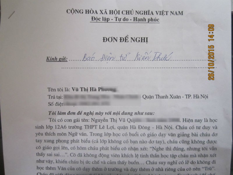 Truong THPT Le Loi dinh chi HS vi len facebook dang status?