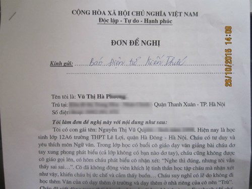 Dinh chi hoc vi len facebook dang status: Truong lam sai quy dinh