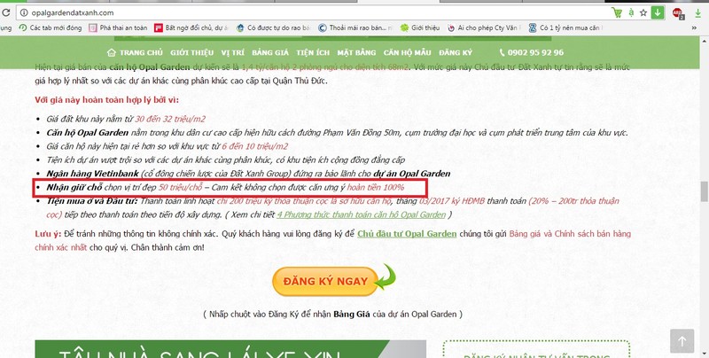 Dat Xanh phu nhan ban can ho Opal Garden dat coc giu cho: Co dang tin?