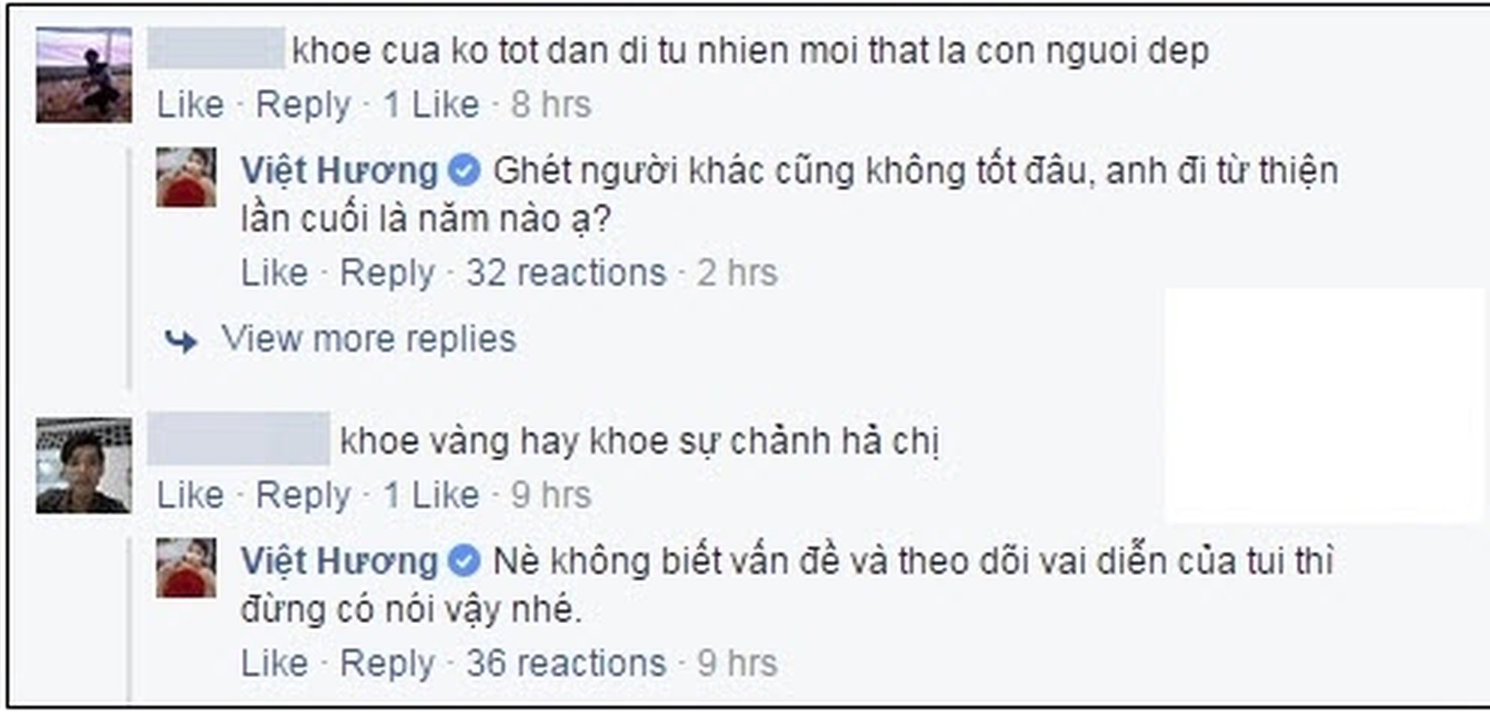 Viet Huong dap tra khi bi 