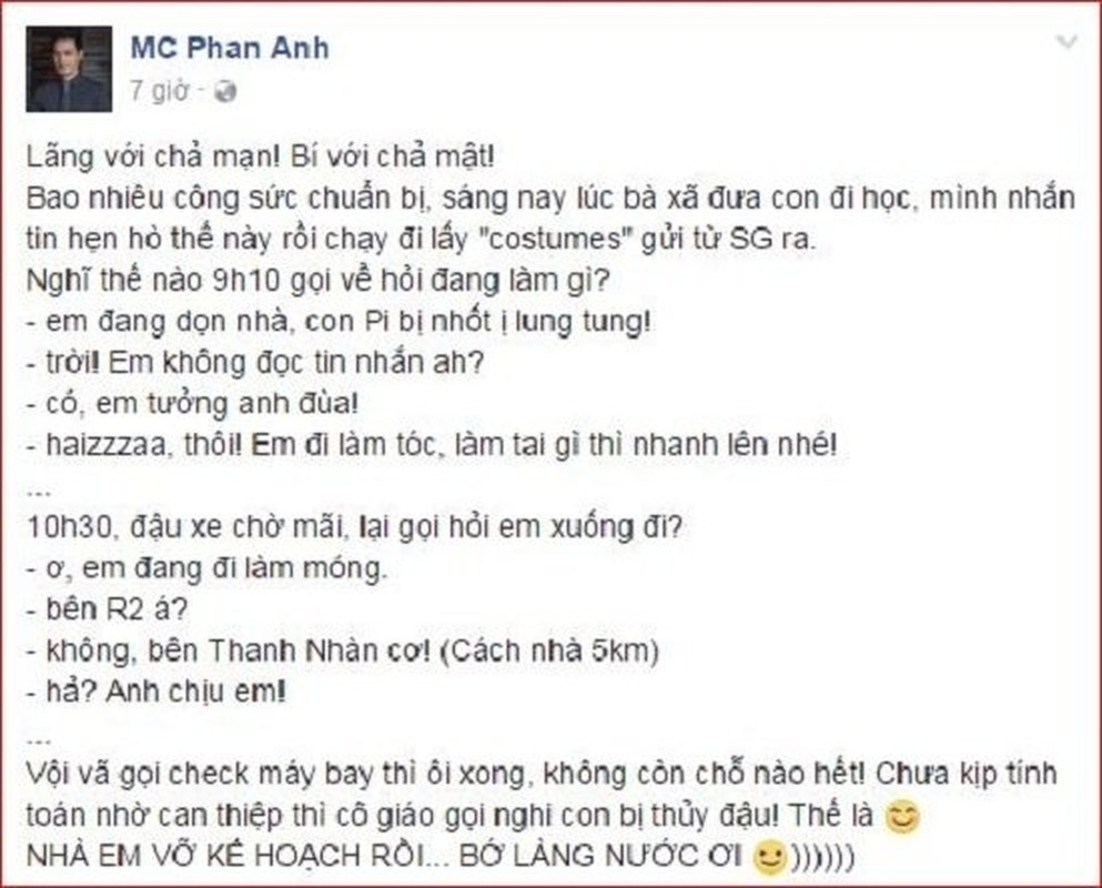 MC Phan Anh vo ke hoach Valentine vi su co bat ngo
