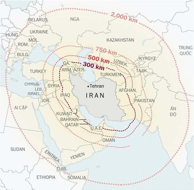 View - 	Trung Đông rực lửa, lộ diện Bản đồ thông tin tên lửa của Iran