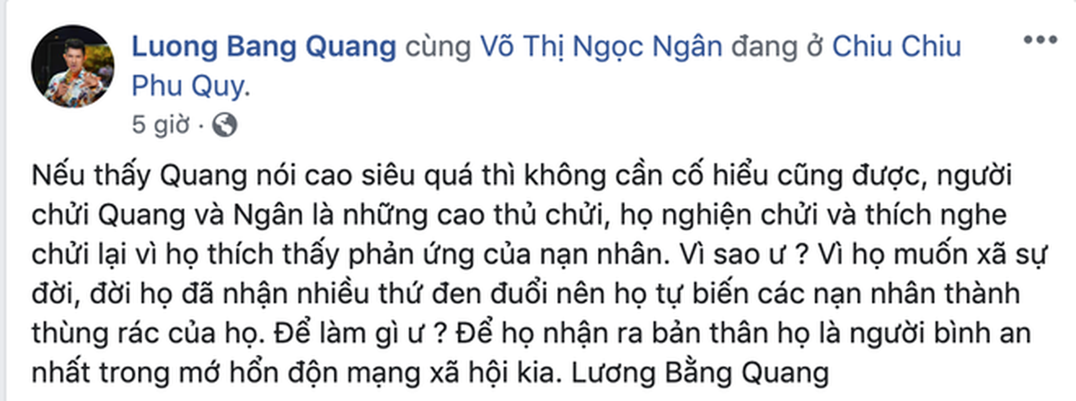 Benh Ngan 98, Luong Bang Quang tien the khoe “thanh qua” nho ban gai