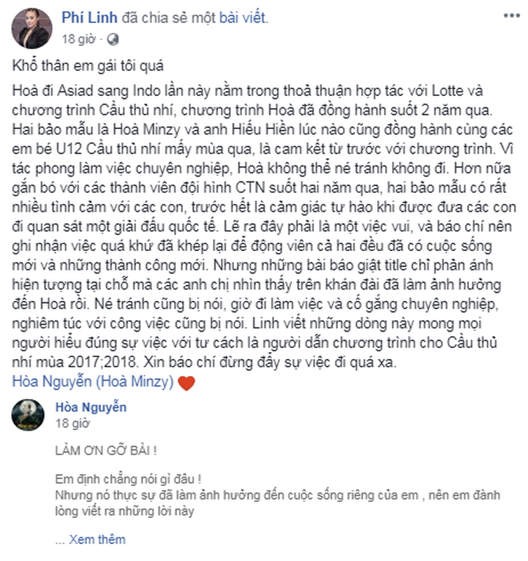 Nguoi phu nu len tieng benh vuc Hoa Minzy la ai?