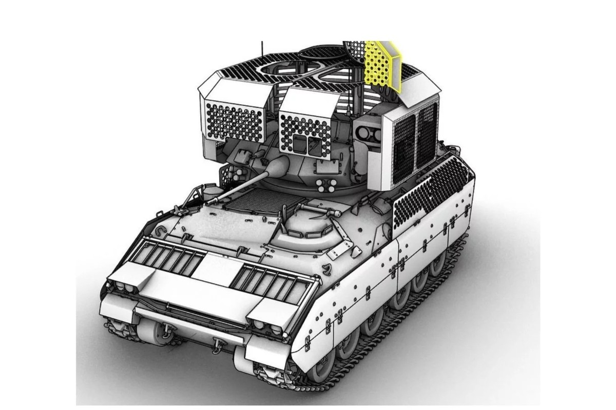 View - 	Ukraine trang bị giáp lồng cho xe chiến đấu Bradley đối phó UAV