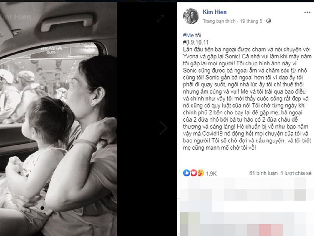 Kim Hiền chia sẻ hình ảnh mẹ ruột lần đầu gặp con gái của cô.