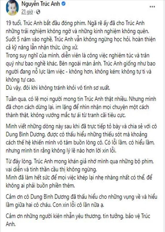Truc Anh viet thu xin loi, vi sao NSX Dung Binh Duong chua tha thu?