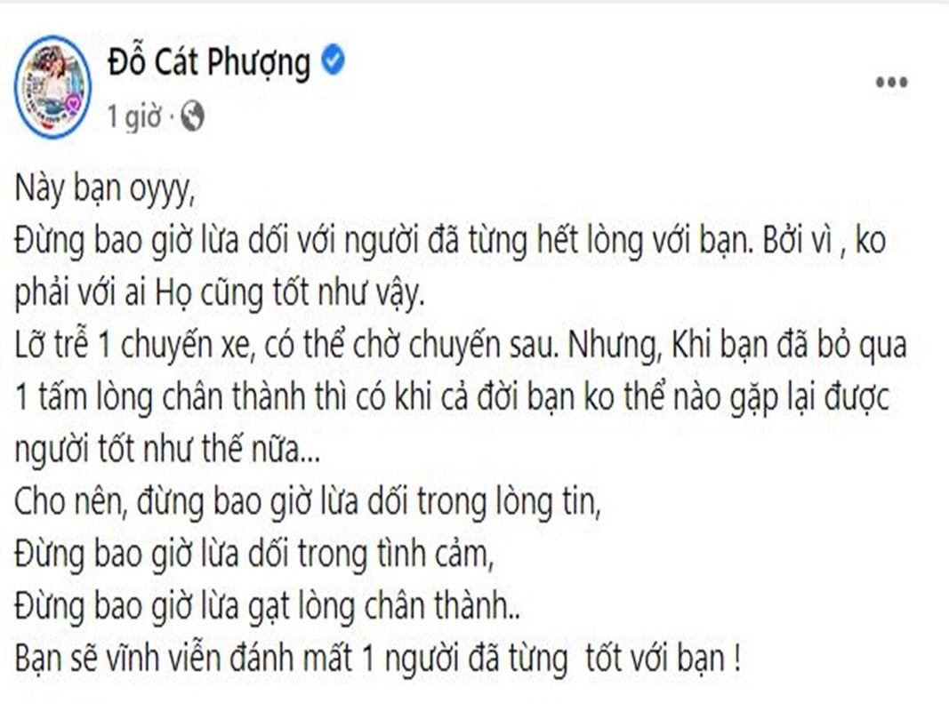 Cat Phuong phan hoi ve chia se da chia tay Kieu Minh Tuan