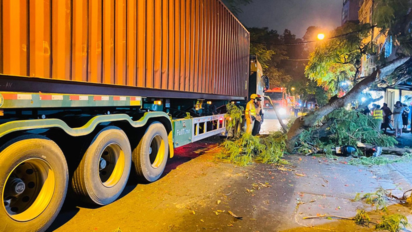 Ha Noi: Xe container va vao cay phuong, mot hoc sinh nhap vien