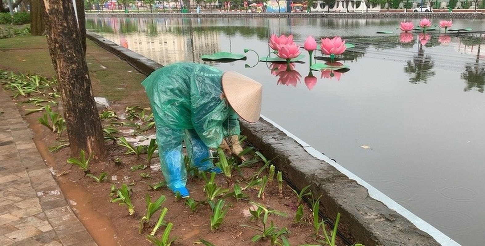 Hai Duong: Nguoi di bo dam nat hoa, tham co…cong nhan doi mua don dep-Hinh-4